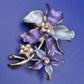 Vintage Emaille Brosche Blumen Design mit Strass Steinen