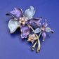 Vintage Emaille Brosche Blumen Design mit Strass Steinen