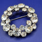 Vintage Kristall Brosche Rund Design Silberfarben
