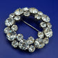 Vintage Kristall Brosche Rund Design Silberfarben