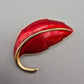 Vintage Blatt Brosche in Goldoptik mit roter Emaille