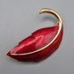 Vintage Blatt Brosche in Goldoptik mit roter Emaille