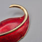 Vintage Blatt Brosche in Goldoptik mit roter Emaille