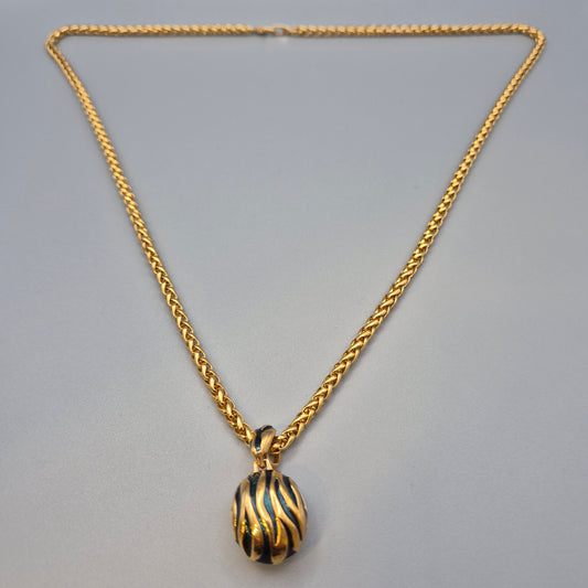 Vintage Goldfarbene Kette mit Kugel-Anhänger in Zebra-Optik