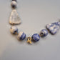 Vintage Kette Blau Weiß Marmorierte Perlen Geometrische Elemente