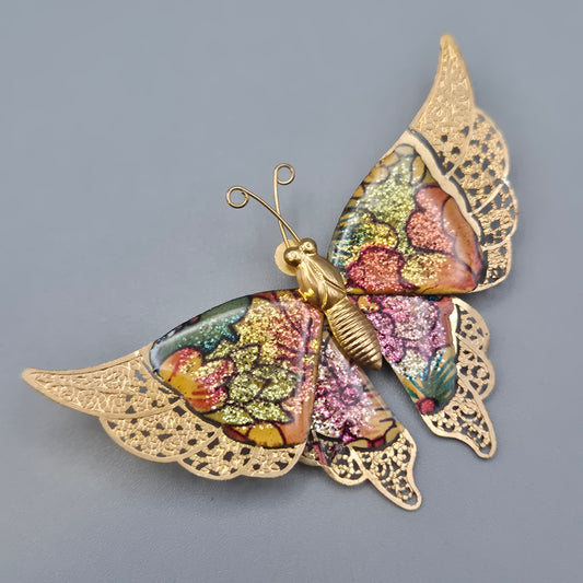 Vintage Schmetterlingsbrosche mit glitzernden Emaille Akzenten