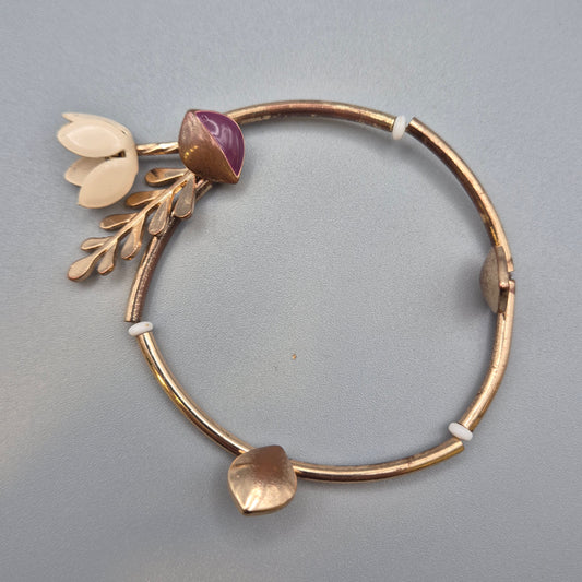 Vintage Armreif mit floralem Blumendekor und Emaille-Applikationen