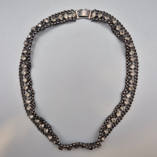 Vintage Strass Armband mit Gliederkette Gunmetal Optik