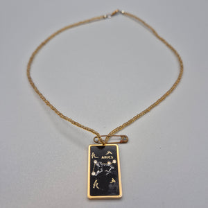 Vintage Sternzeichen Kette ARIES Widder mit Anhänger Goldfarben