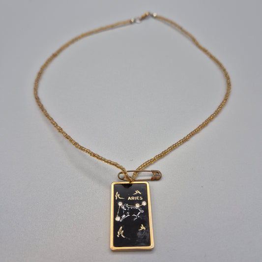 Vintage Sternzeichen Kette ARIES Widder mit Anhänger Goldfarben