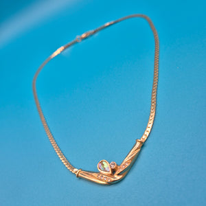 Elegante Vintage Collier Halskette mit Steinbesatz und Fischgrätkette