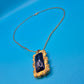 Vintage Kette mit dunkelblauem rechteckigem Anhänger in Goldoptik