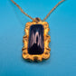Vintage Kette mit dunkelblauem rechteckigem Anhänger in Goldoptik