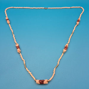 Vintage Kette mit Holzperlen und Goldakzenten 40 cm