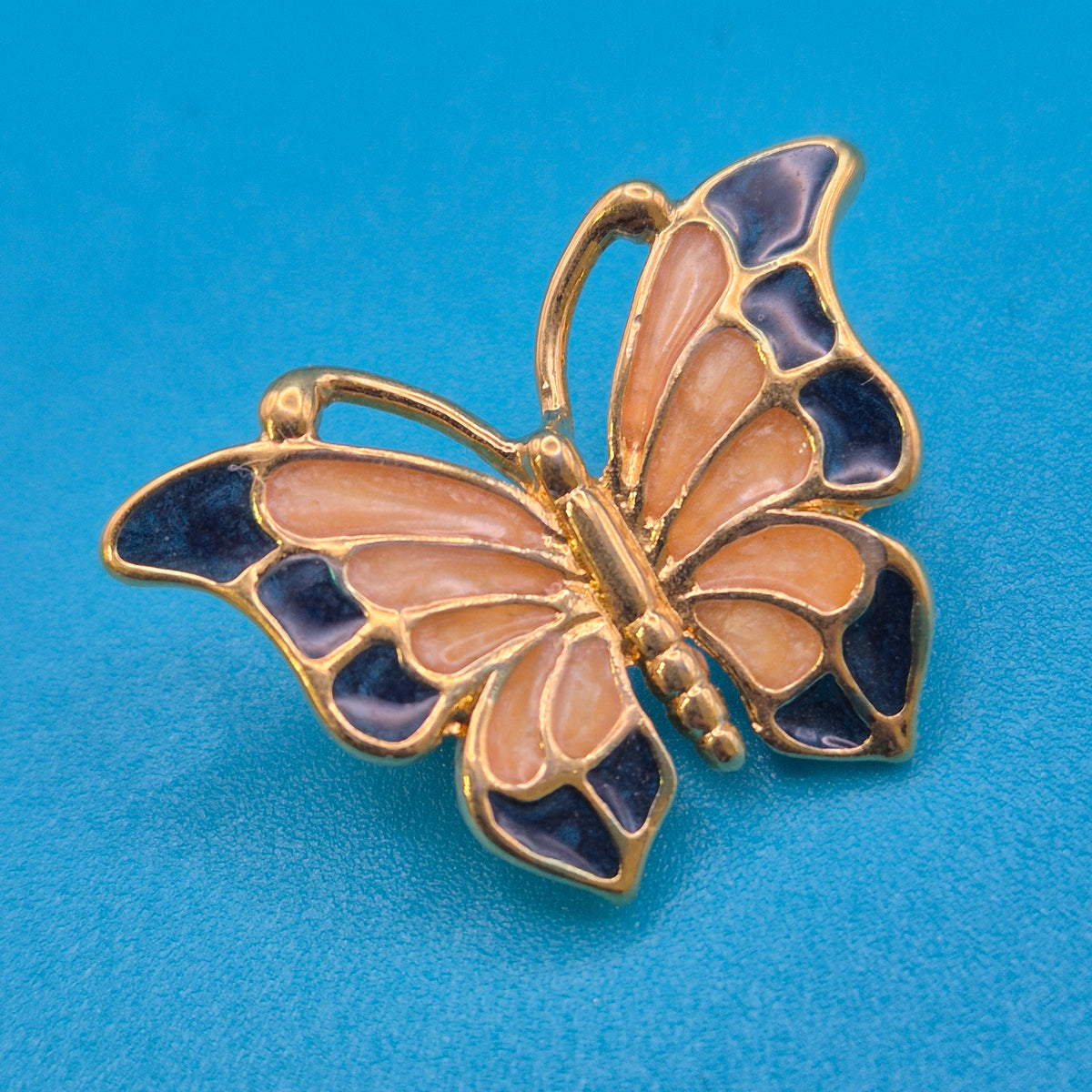 Vintage Schmetterling Brosche Goldfarben Emaille
