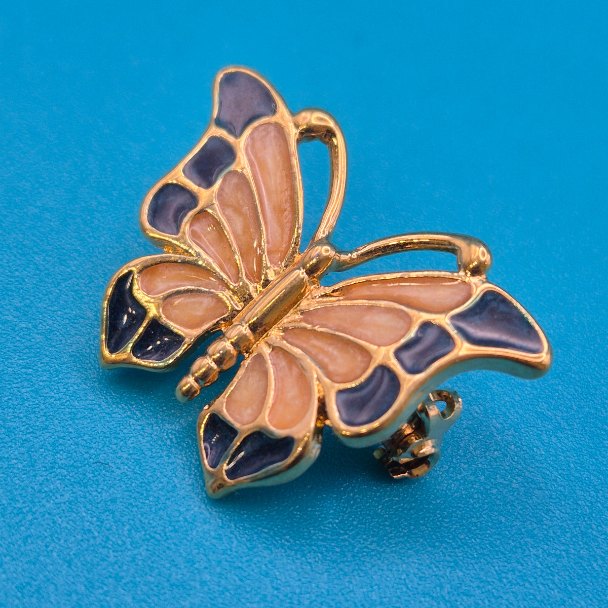 Vintage Schmetterling Brosche Goldfarben Emaille