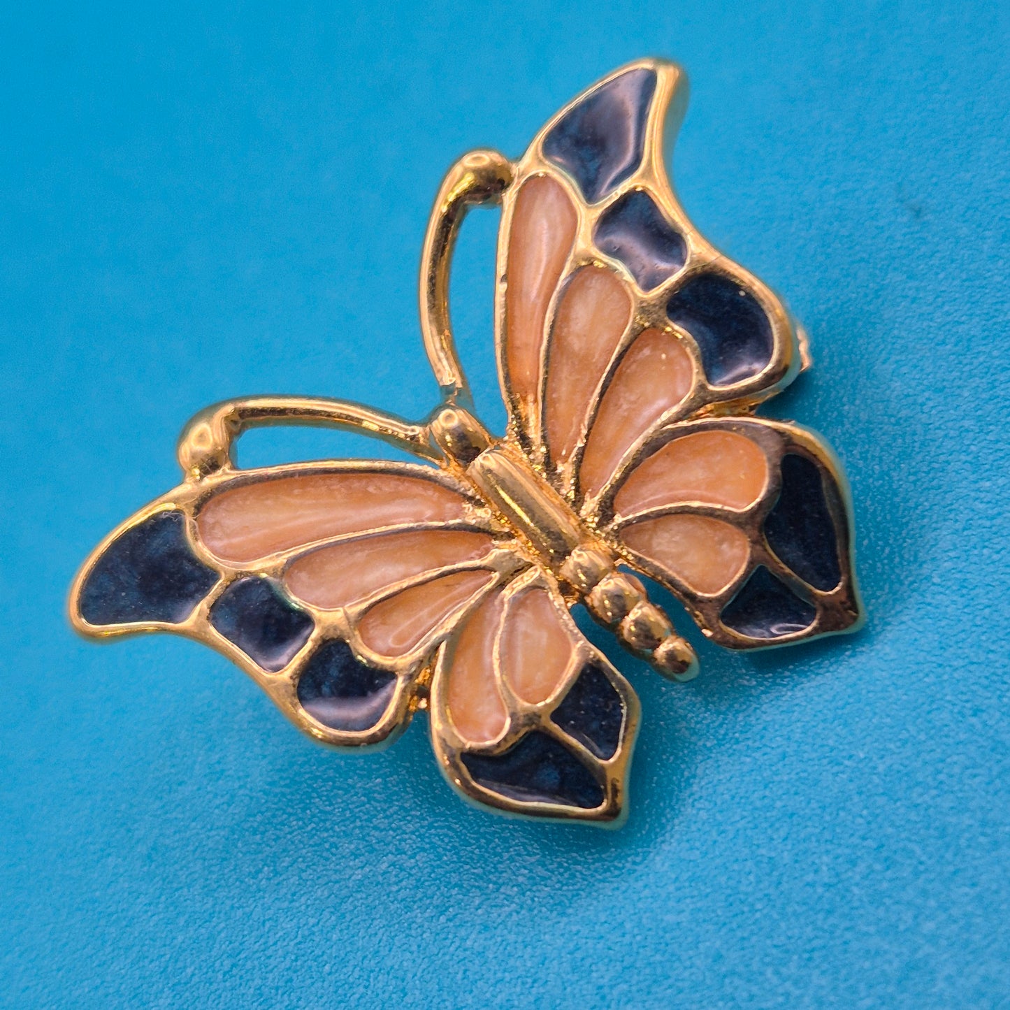 Vintage Schmetterling Brosche Goldfarben Emaille