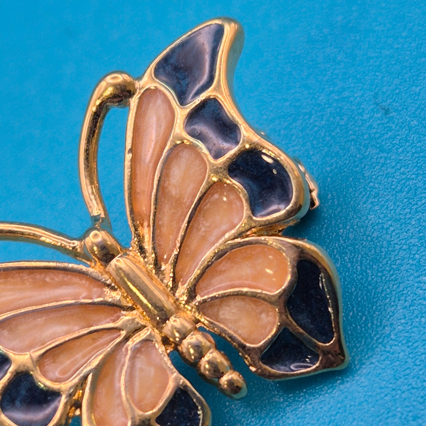 Vintage Schmetterling Brosche Goldfarben Emaille