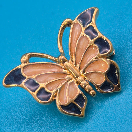 Vintage Schmetterling Brosche Goldfarben Emaille