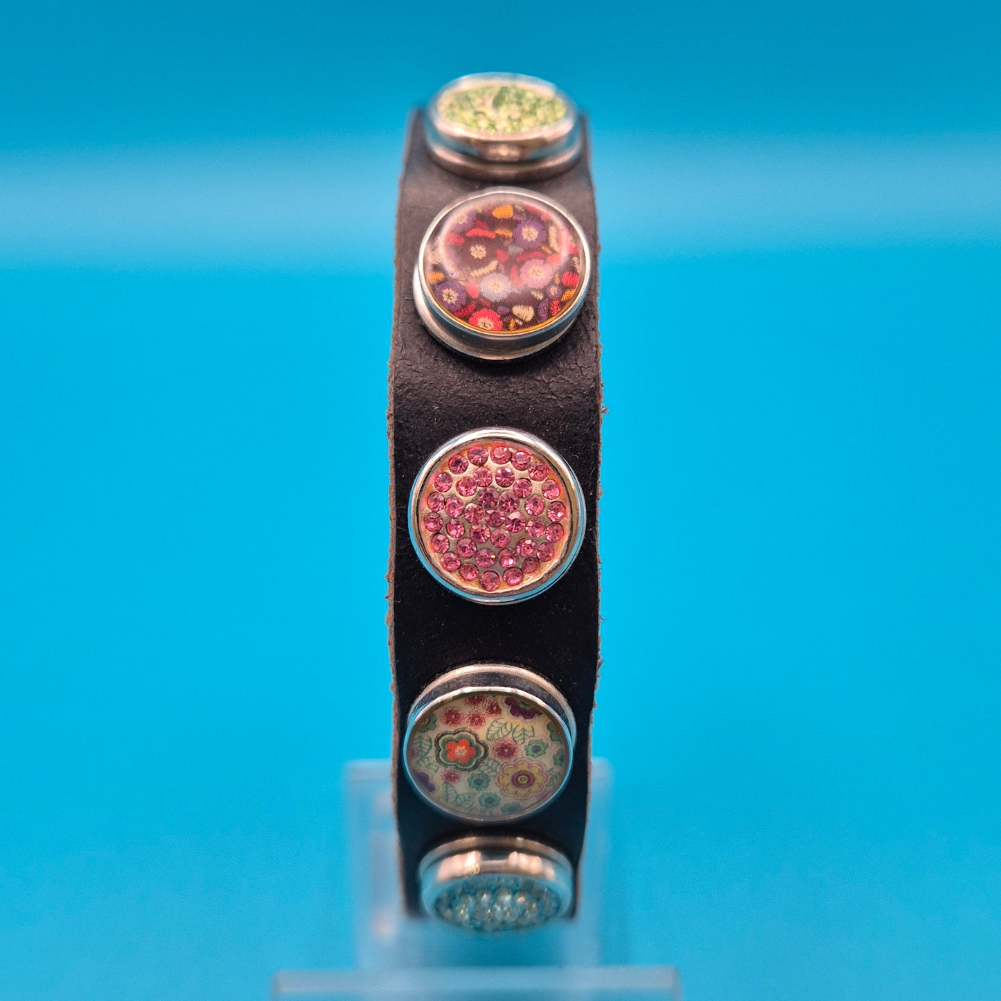 Vintage Lederarmband mit bunten Wechsel-Druckknöpfen Boho-Style