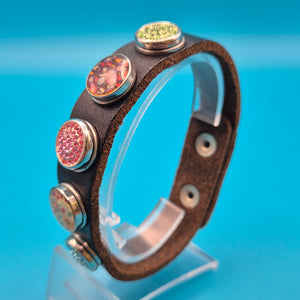 Vintage Lederarmband mit bunten Wechsel-Druckknöpfen Boho-Style