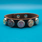 Vintage Lederarmband mit bunten Wechsel-Druckknöpfen Boho-Style