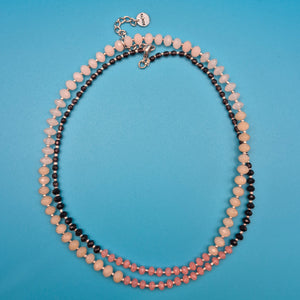 Elegante Bonita Designer-Kette mit facettierten Perlen in Rosé und Schwarz