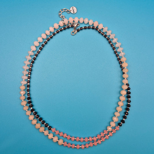 Elegante Bonita Designer-Kette mit facettierten Perlen in Rosé und Schwarz