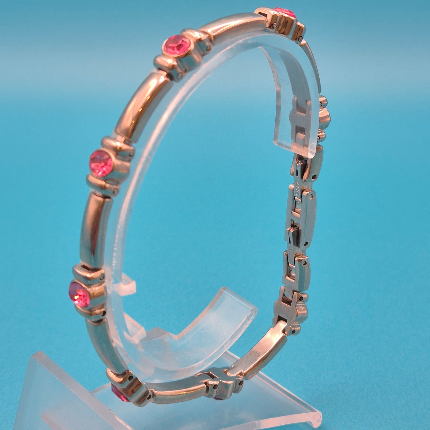 Vintage Armband in Silber-Optik mit pinken Zirkonia-Steinen