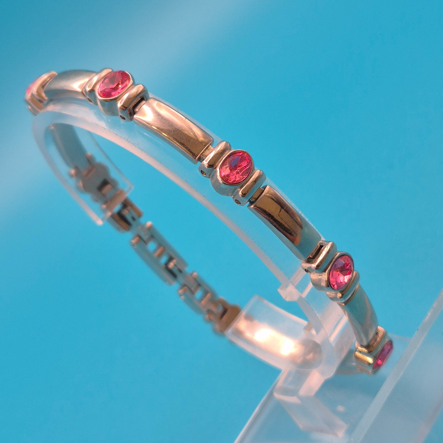 Vintage Armband in Silber-Optik mit pinken Zirkonia-Steinen