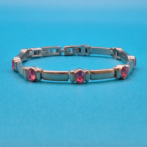Vintage Armband in Silber-Optik mit pinken Zirkonia-Steinen
