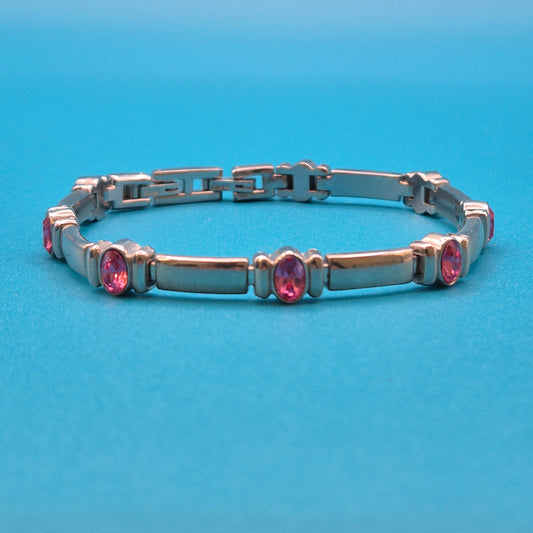 Vintage Armband in Silber-Optik mit pinken Zirkonia-Steinen