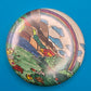 Vintage Button-Brosche mit buntem Landschaftsmotiv & Regenbogen