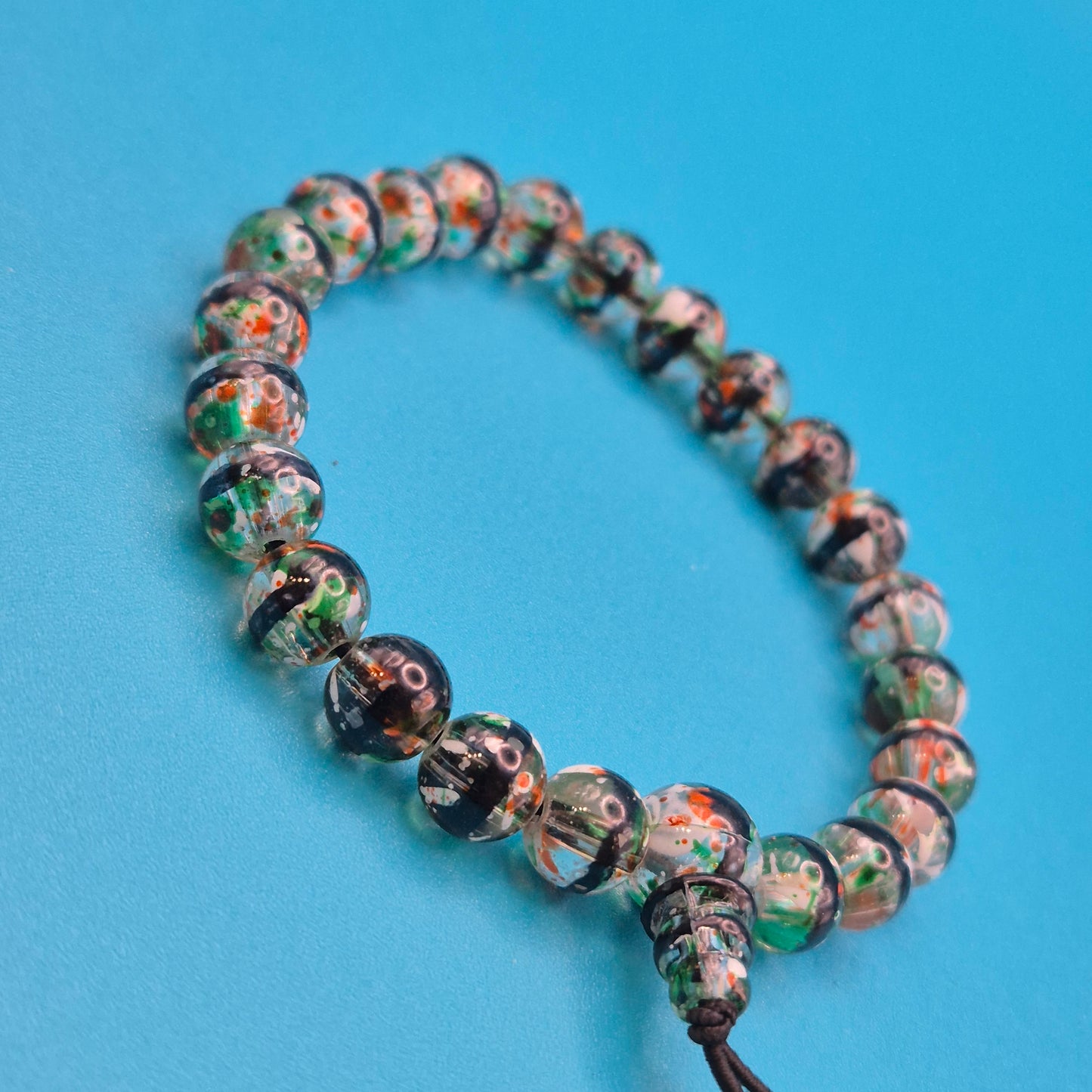 Vintage Glasperlen-Armband mit bunter Einlage und Kordelzug