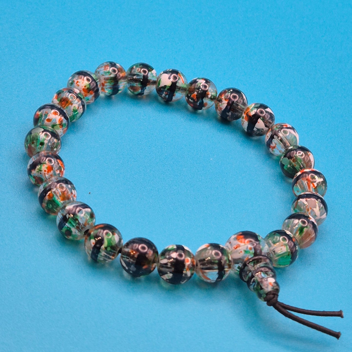 Vintage Glasperlen-Armband mit bunter Einlage und Kordelzug