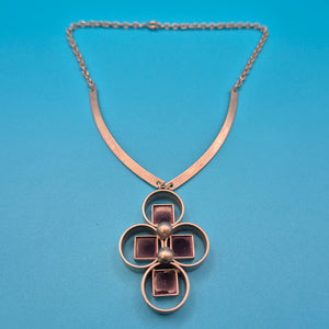Mid-Century Statement Collier mit quadratischen Steinen und Metall-Elementen