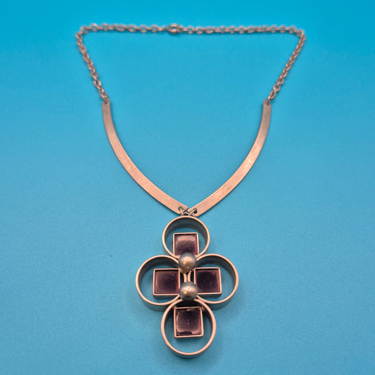 Mid-Century Statement Collier mit quadratischen Steinen und Metall-Elementen