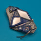 Auffällige Vintage Statement-Brosche in Blau-Silber mit Spiegel-Details