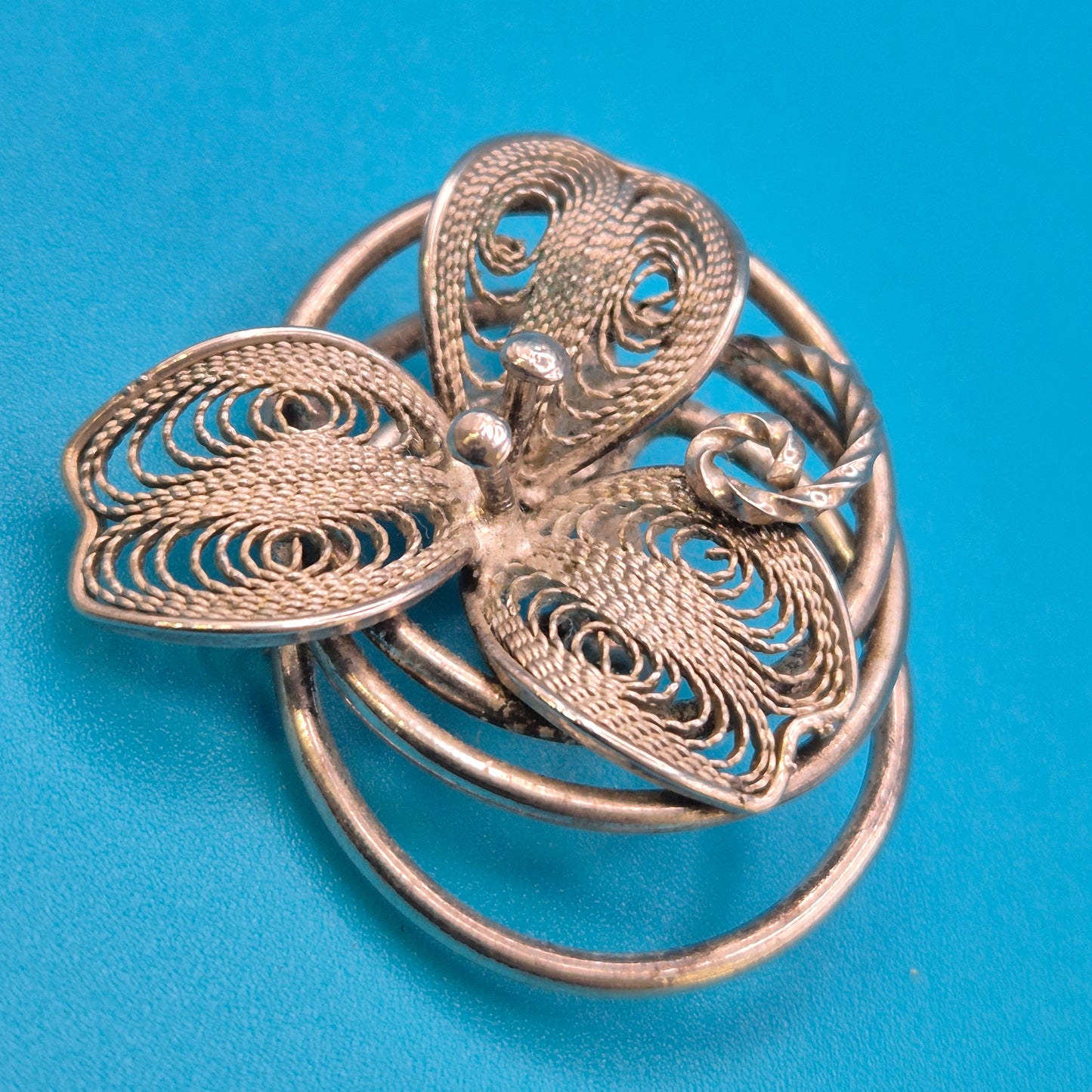 Vintage Silber Filigran Brosche florales Design Handarbeit