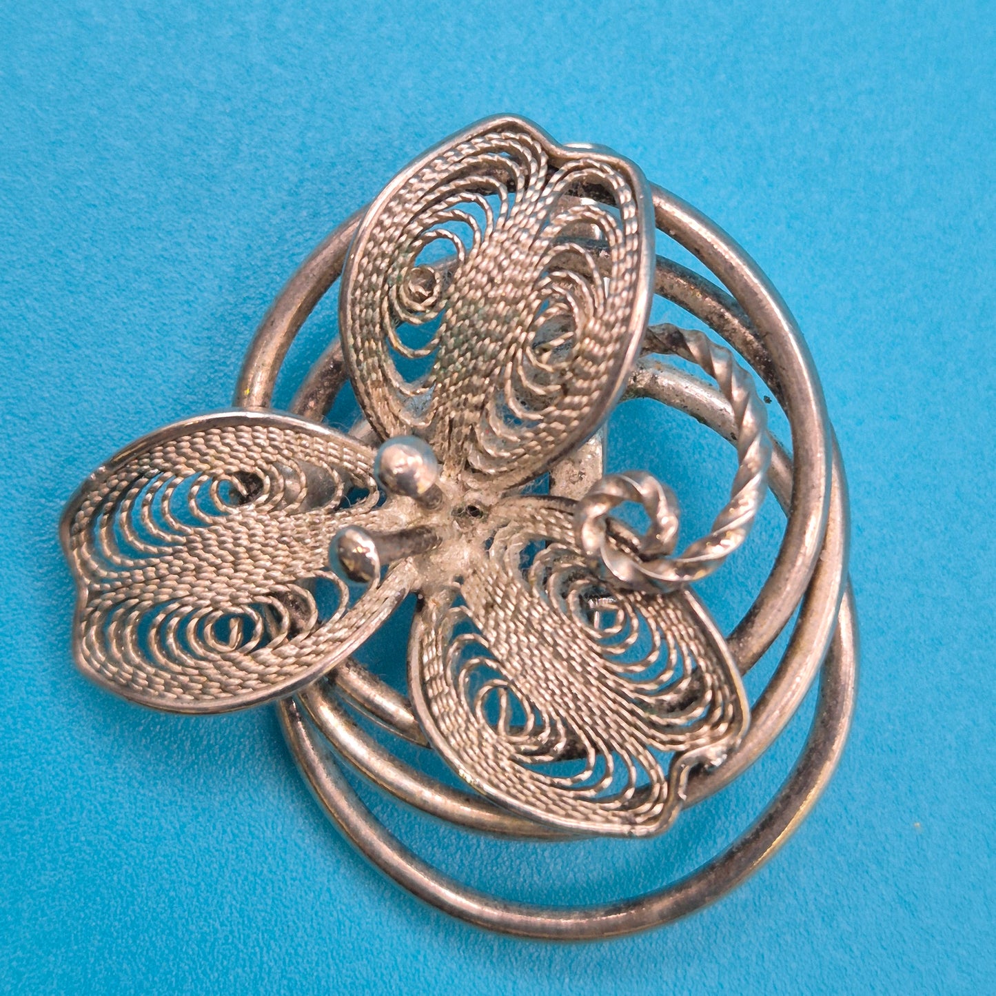 Vintage Silber Filigran Brosche florales Design Handarbeit