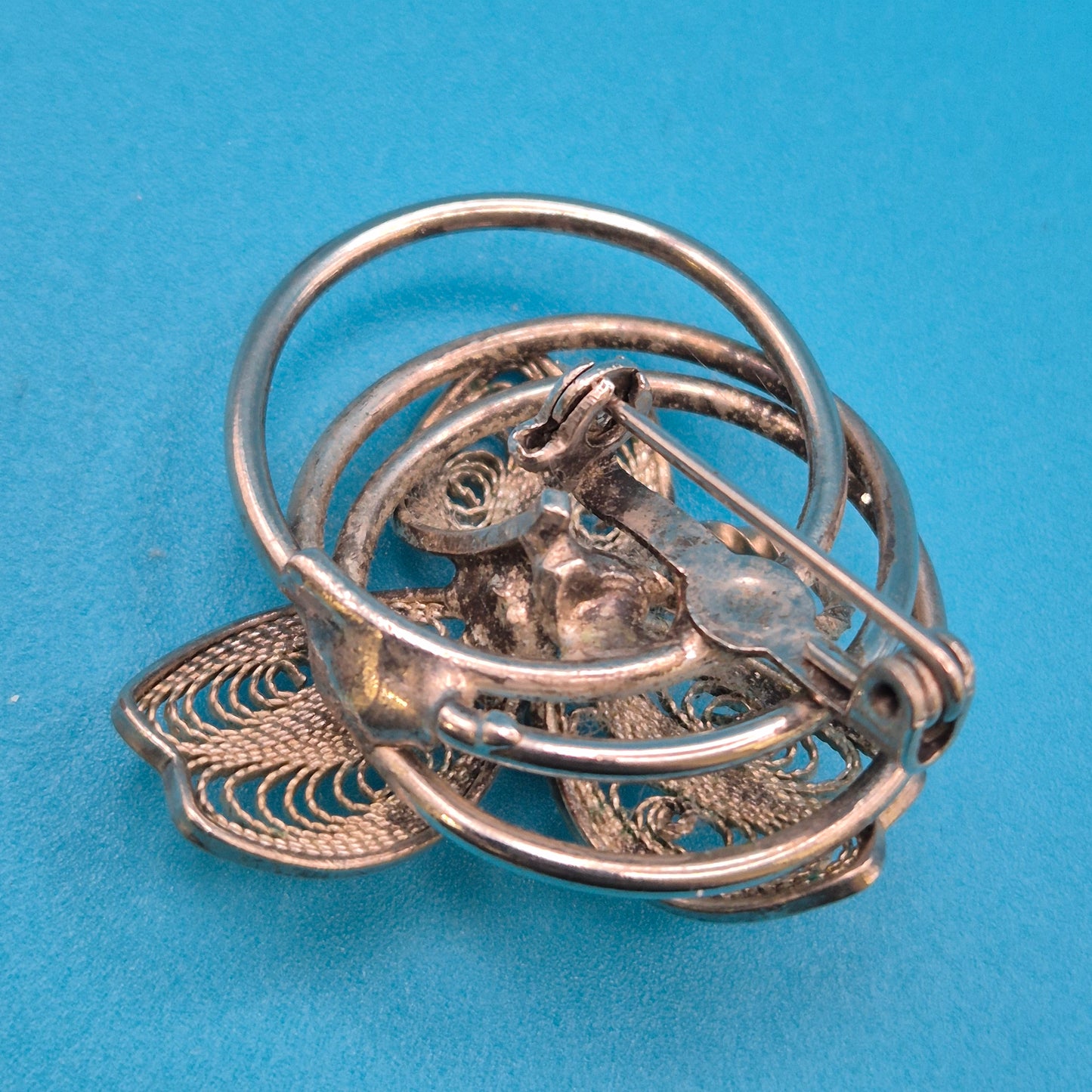 Vintage Silber Filigran Brosche florales Design Handarbeit