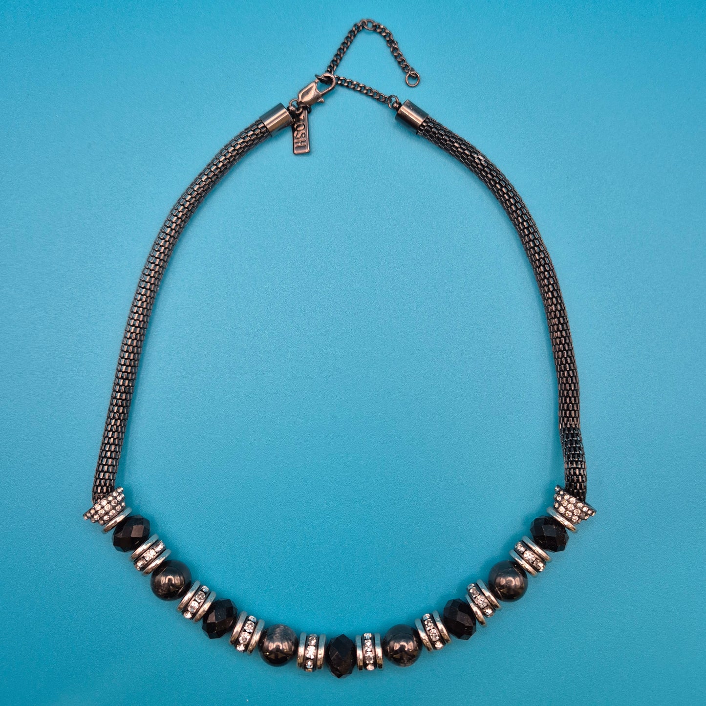 Elegante Vintage TOSH Statement-Kette mit schwarzen facettierten Perlen
