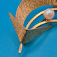 Vintage Designer Brosche in Halbmond-Optik mit zwei Perlen Goldfarben