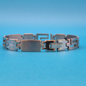 Vintage Edelstahl Armband im griechischen Mäander-Design