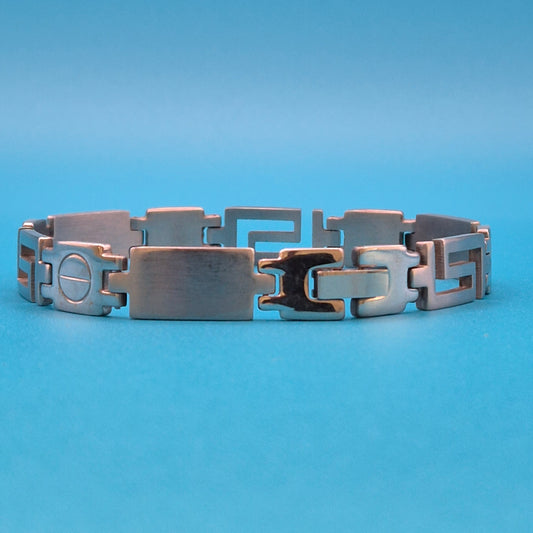 Vintage Edelstahl Armband im griechischen Mäander-Design