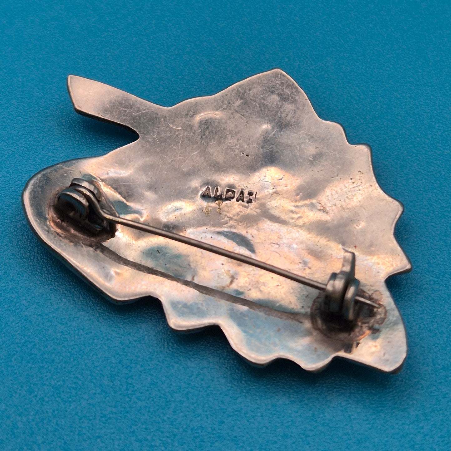 Vintage Abalone Perlmutt Brosche Blattform in Silberoptik