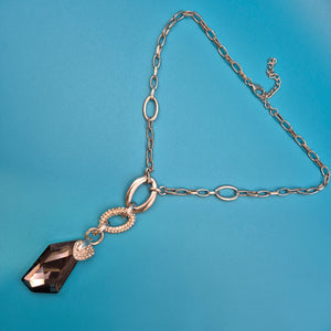 Vintage Kette mit anthrazitfarbenem Kristall-Anhänger in Silber-Optik