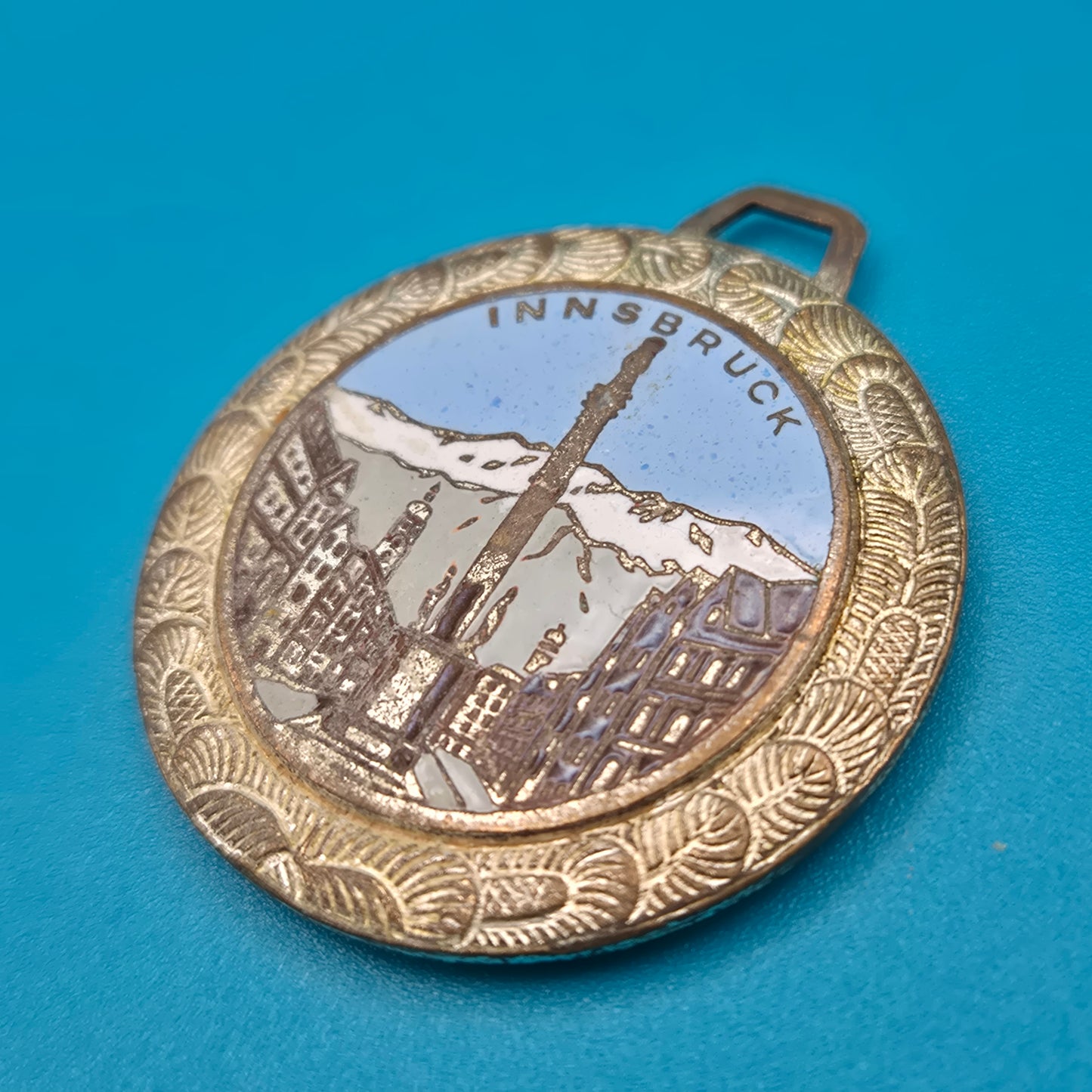 Vintage Innsbruck Seegrube Medaille Anhänger mit Emaille-Motiv 1905
