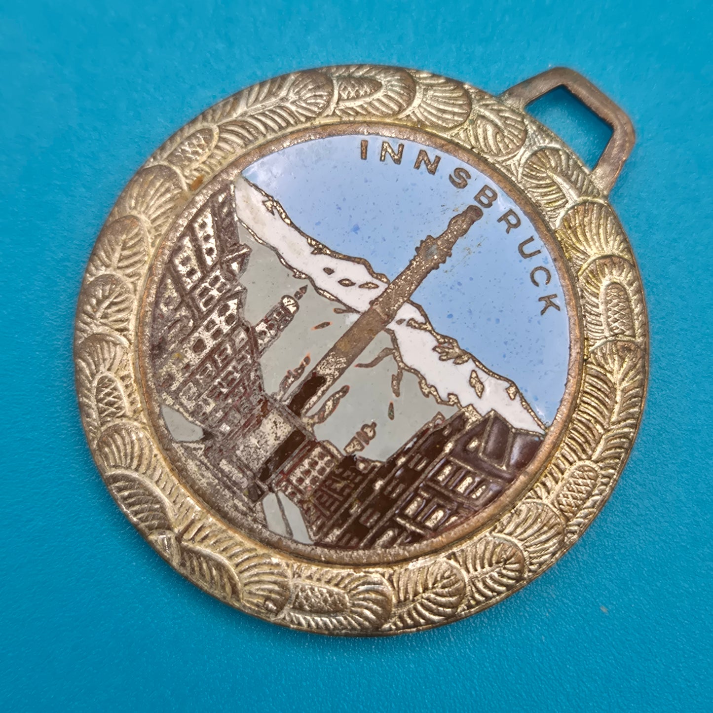 Vintage Innsbruck Seegrube Medaille Anhänger mit Emaille-Motiv 1905