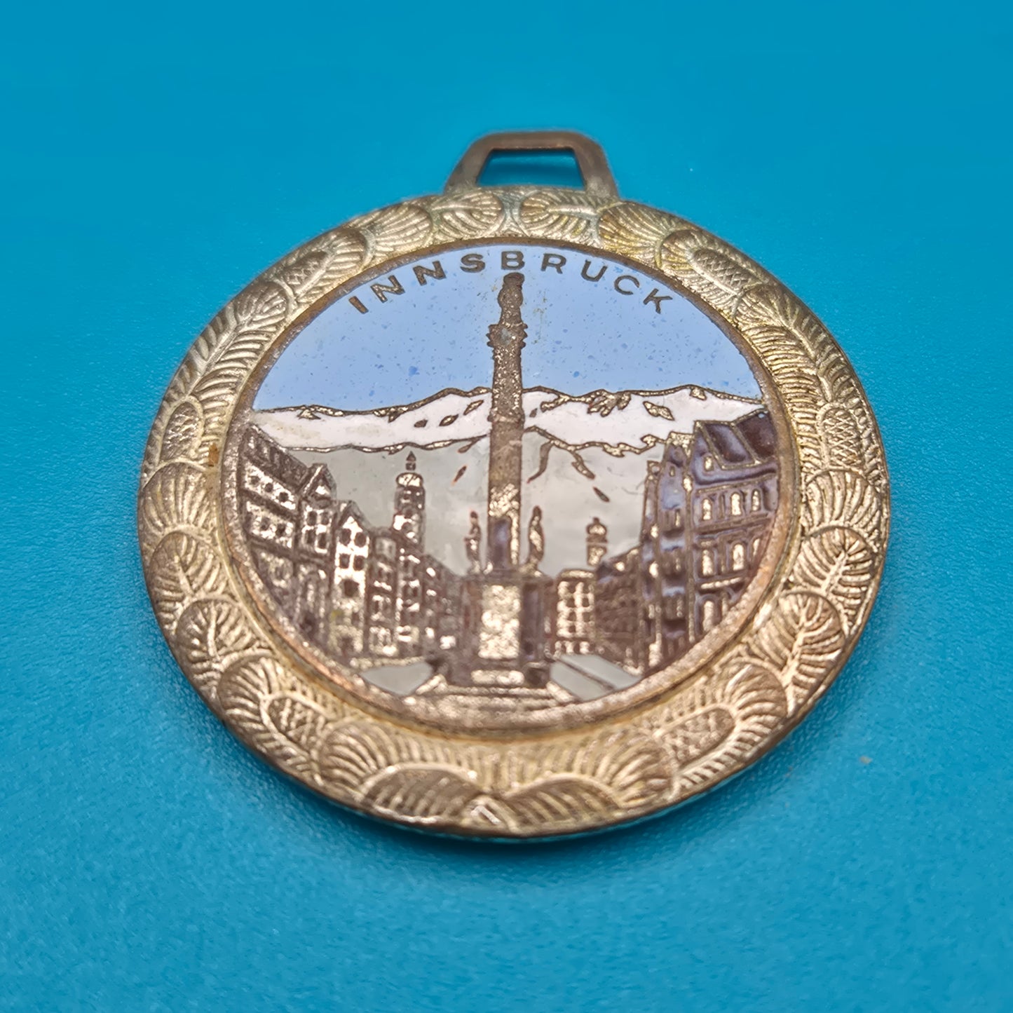 Vintage Innsbruck Seegrube Medaille Anhänger mit Emaille-Motiv 1905